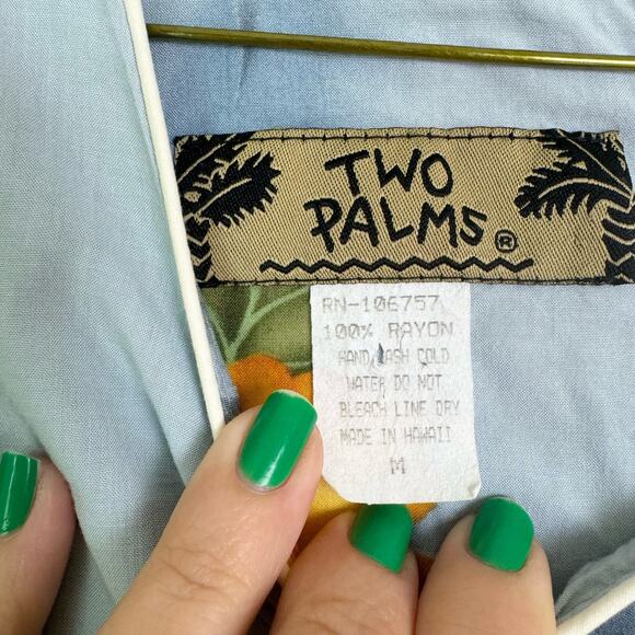 Two Palms VINTAGE Hawaiian blue yellow tropical hibiscus dress‎ MEDIUM - Picture 6 of 7